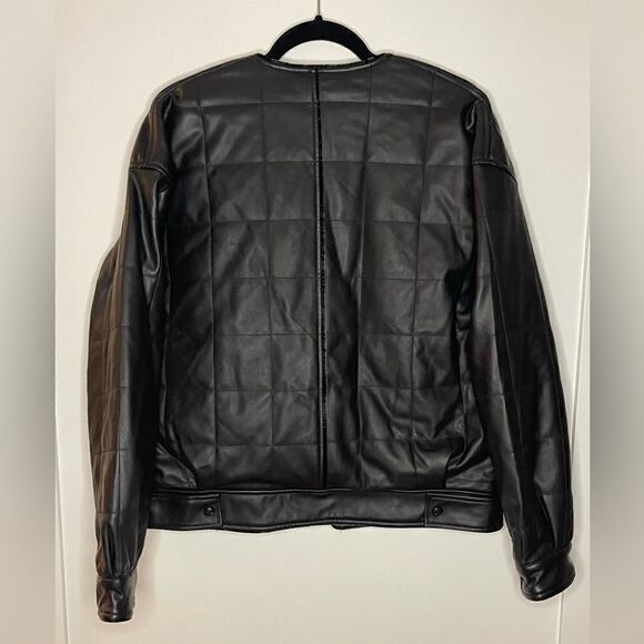 S7 Rebecca Minkoff Size XS Black Square Quilted Jacket Oversized Faux Leather - Picture 2 of 6